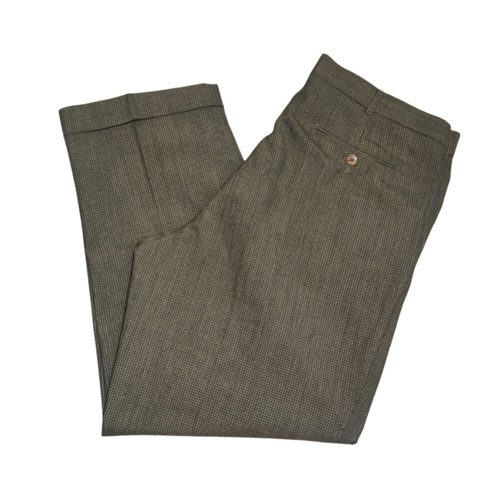 Perry Ellis 38x30 Vintage Pleated Houndstooth Trousers Academia Workwear Pants